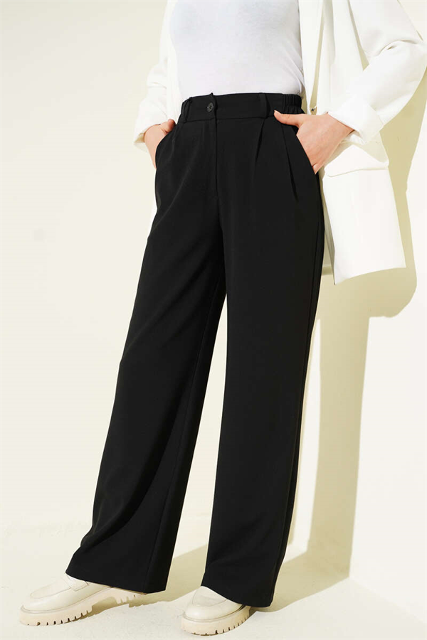 Black Palazzo Pants with Half Waist Elastic