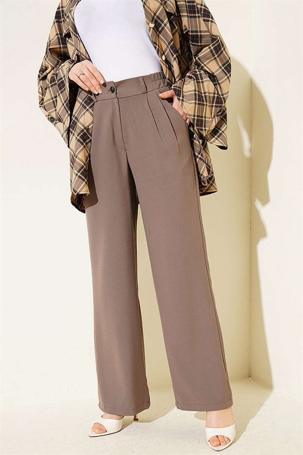 Half-Waist Elasticated Palazzo Trousers, Mink
