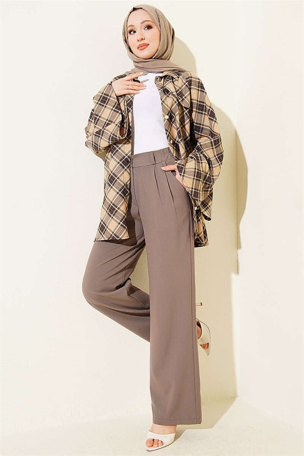 Half-Waist Elasticated Palazzo Trousers, Mink