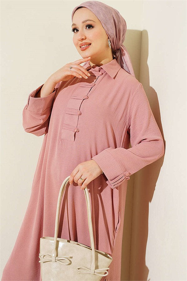 Half Button Two-Piece Set, Rose Pink