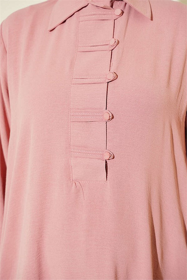 Half Button Two-Piece Set, Rose Pink