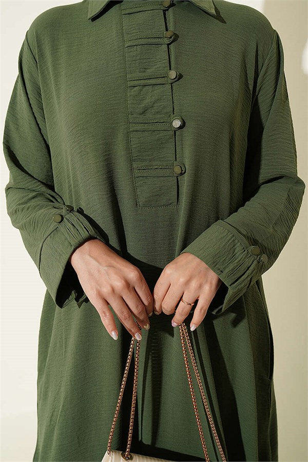Half Button Two-Piece Set Green