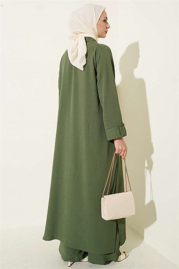 Half Button Two-Piece Set Green