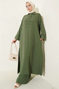 Half Button Two-Piece Set Green
