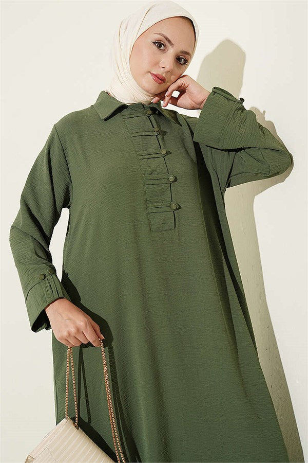 Half Button Two-Piece Set Green