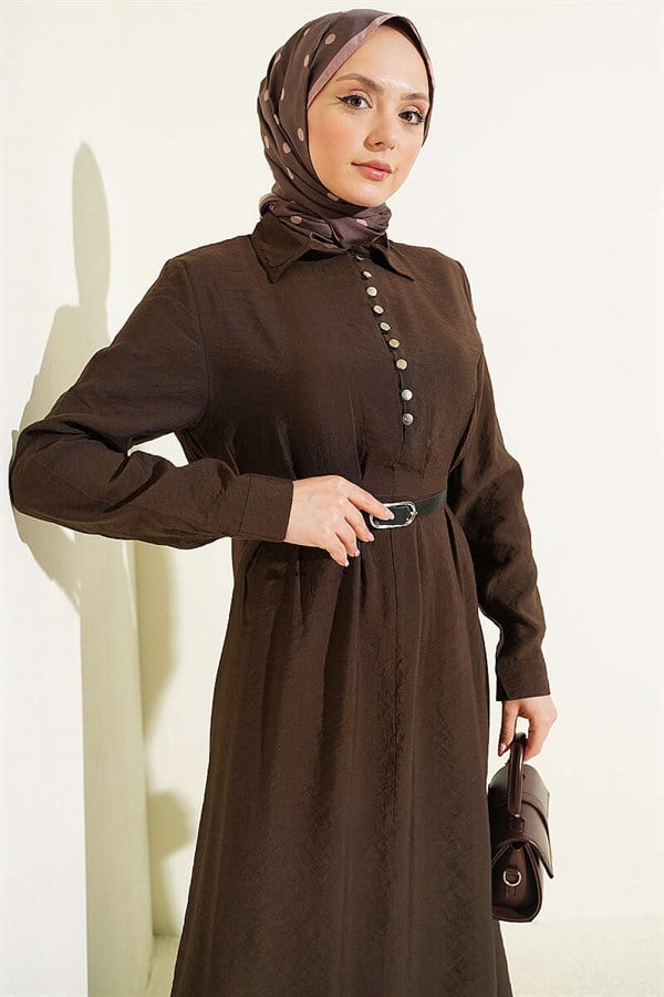 Half-Brit Button-Down Belt Detail Dress, Brown