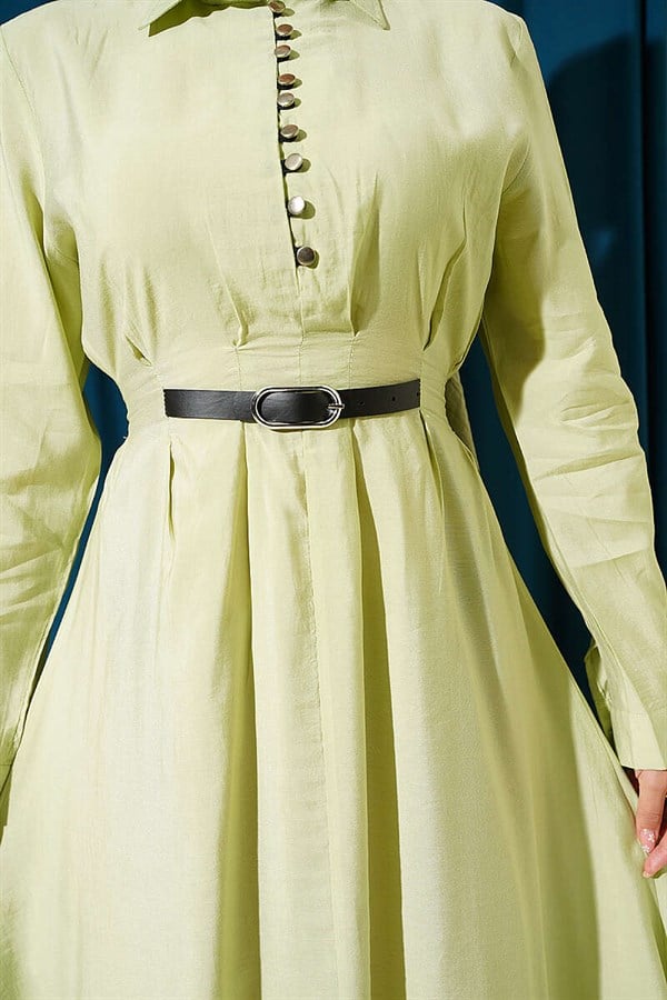 Half-Brit Button-Down Belt Detail Dress in Sage Green