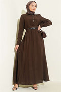 Half-Brit Button-Down Belt Detail Dress, Brown