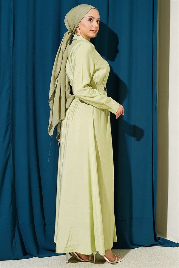 Half-Brit Button-Down Belt Detail Dress in Sage Green