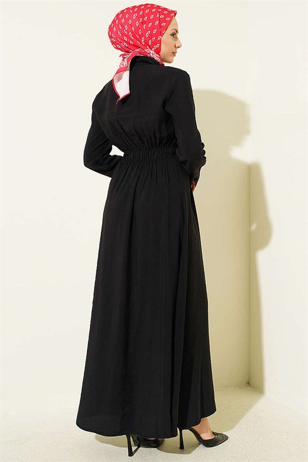 Half-Brit Buttoned Belt Detail Dress Black