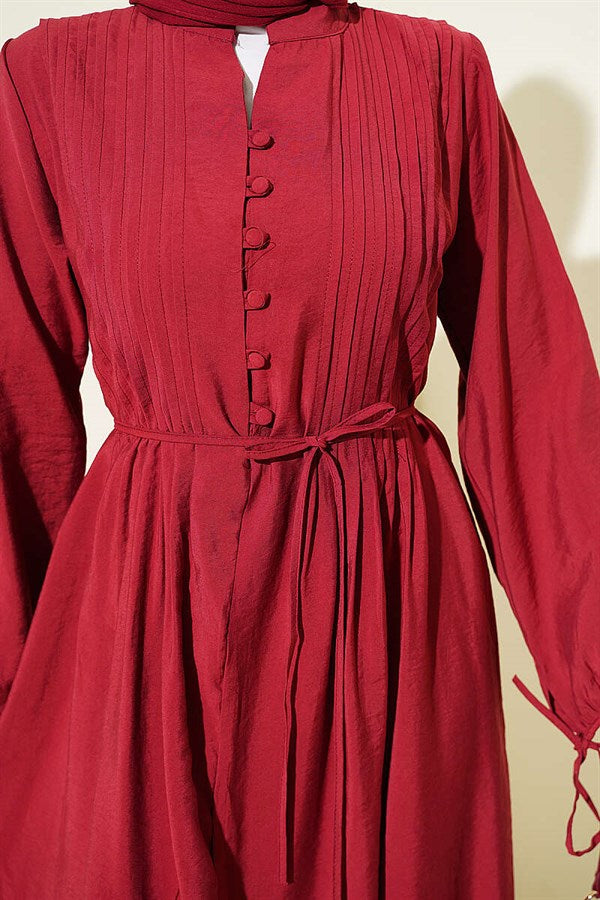 Half-Brit Buttoned Ribbed Dress, Burgundy