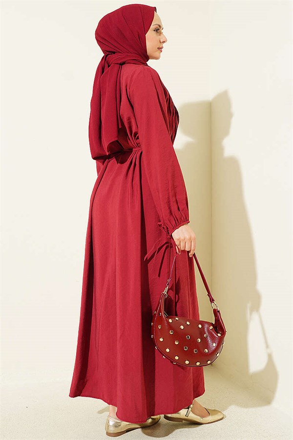 Half-Brit Buttoned Ribbed Dress, Burgundy