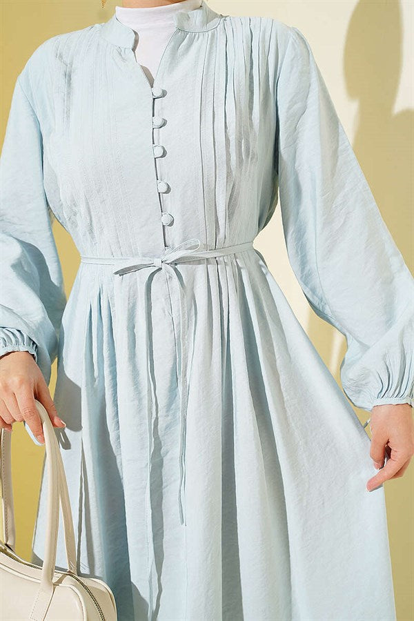 Half-Brit Buttoned Ribbed Dress Ice Blue
