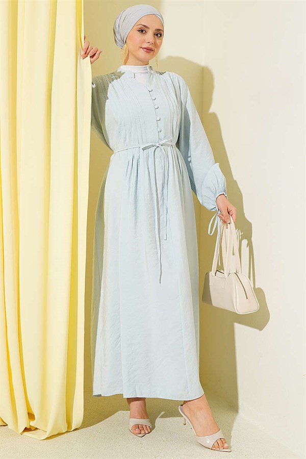 Half-Brit Buttoned Ribbed Dress Ice Blue