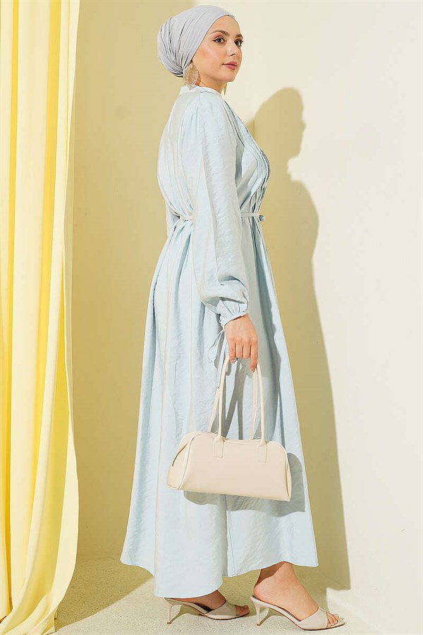 Half-Brit Buttoned Ribbed Dress Ice Blue