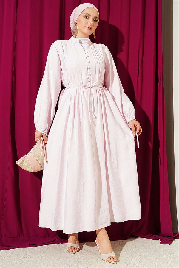 Half-Brit Buttoned Ribbed Dress Pink