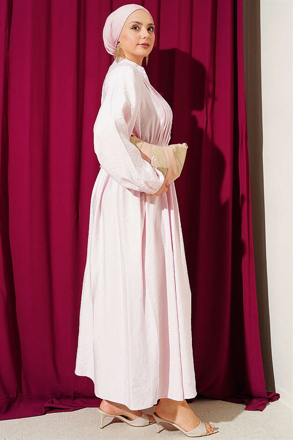 Half-Brit Buttoned Ribbed Dress Pink
