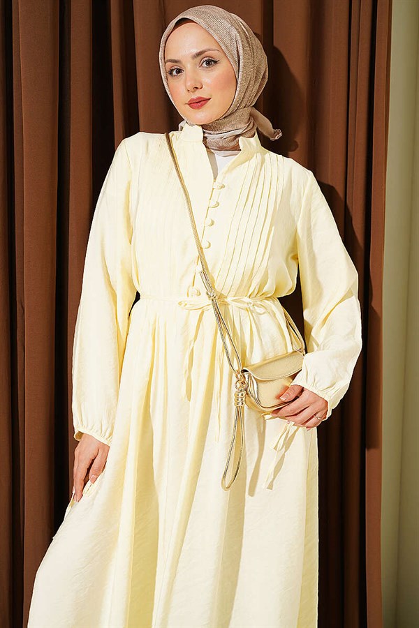 Half-Brit Buttoned Ribbed Dress Yellow