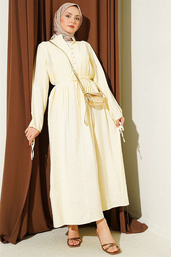 Half-Brit Buttoned Ribbed Dress Yellow
