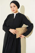 Half-Brit Buttoned Ribbed Dress Black