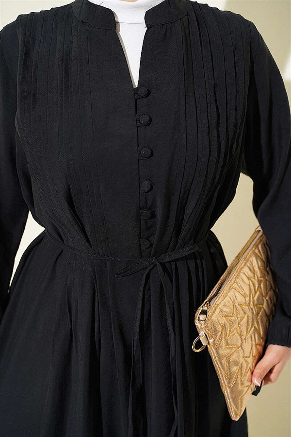 Half-Brit Buttoned Ribbed Dress Black