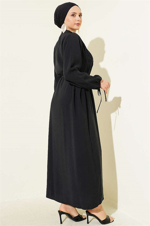 Half-Brit Buttoned Ribbed Dress Black