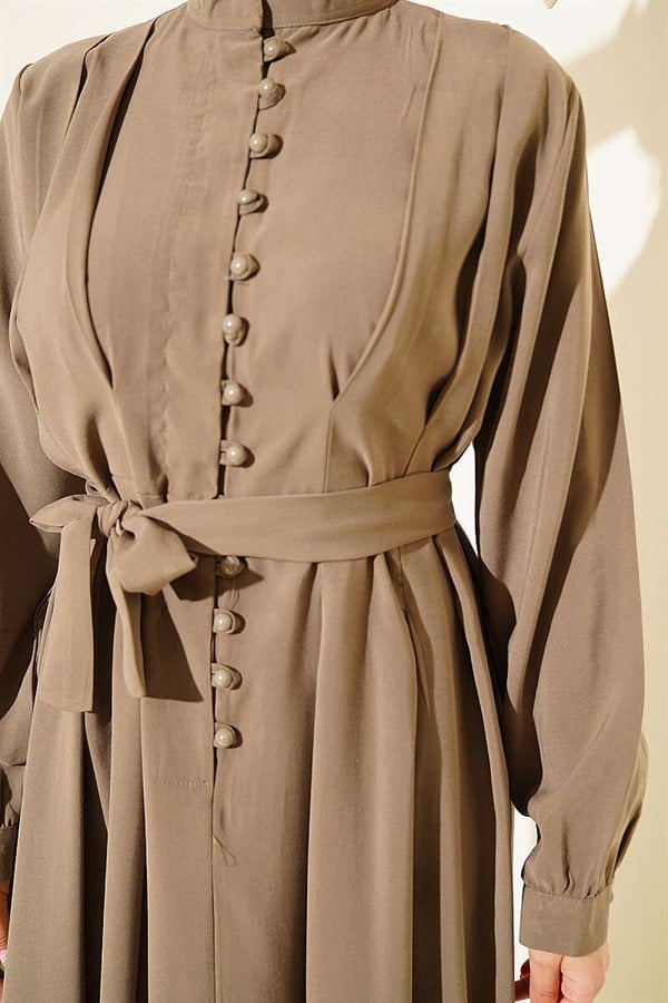 Half-Brit Button-Dart Tencel Dress, Navy Blue