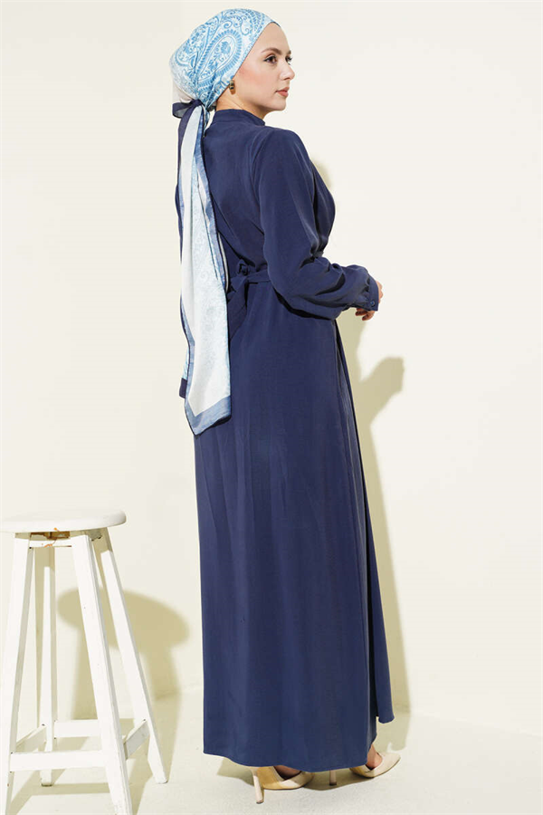 Half-Brit Button-Dart Tencel Dress Indigo