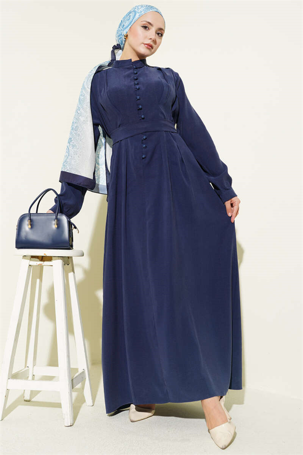 Half-Brit Button-Dart Tencel Dress Indigo