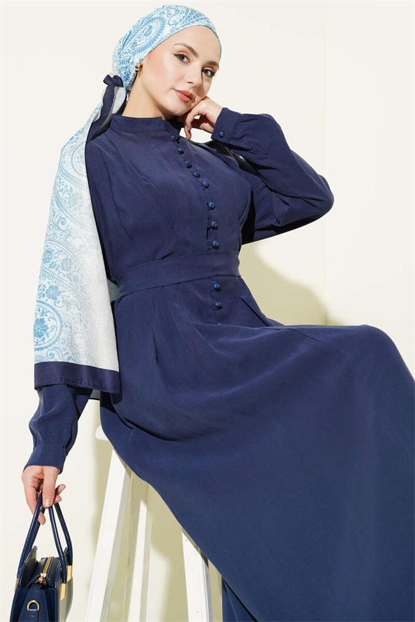 Half-Brit Button-Dart Tencel Dress Indigo