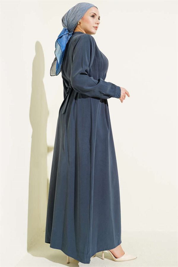 Half British Button-Dressed Tencel Dress in Petrol