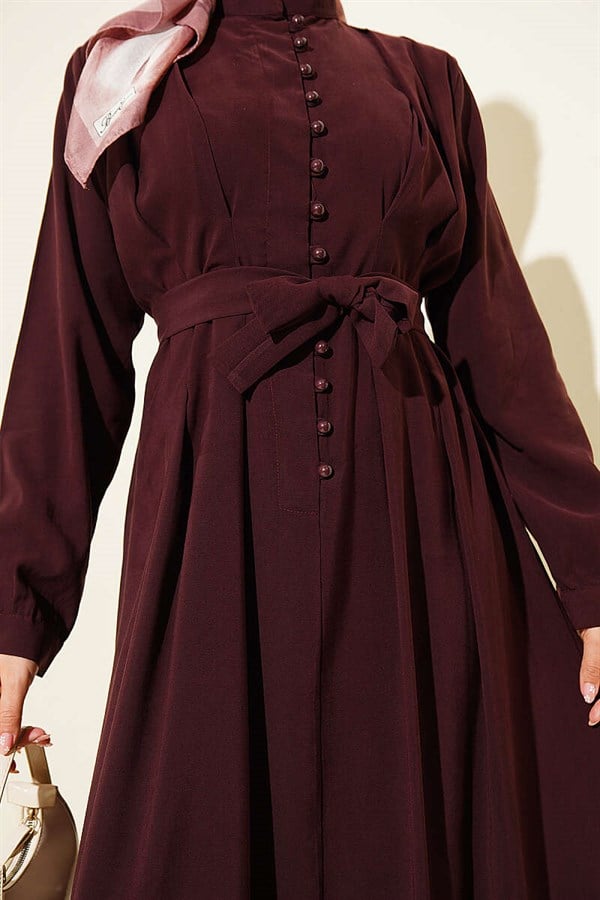 Half-Brit Button-Dart Tencel Dress, Plum