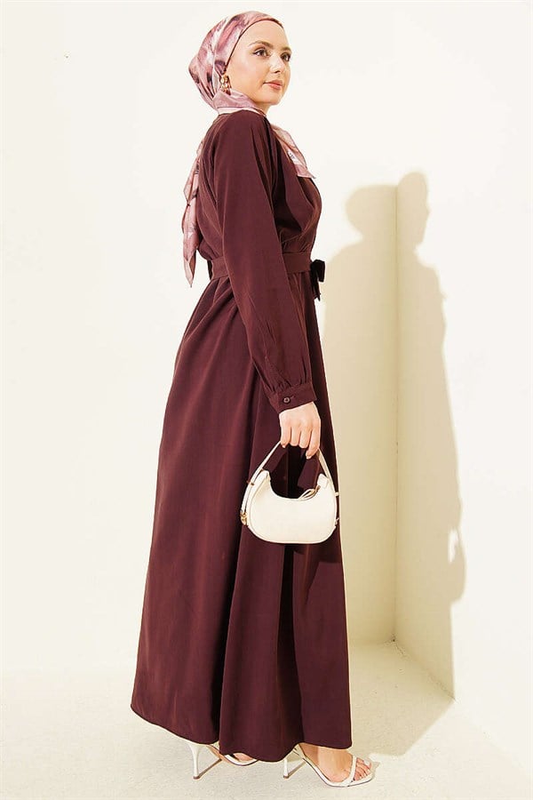Half-Brit Button-Dart Tencel Dress, Plum