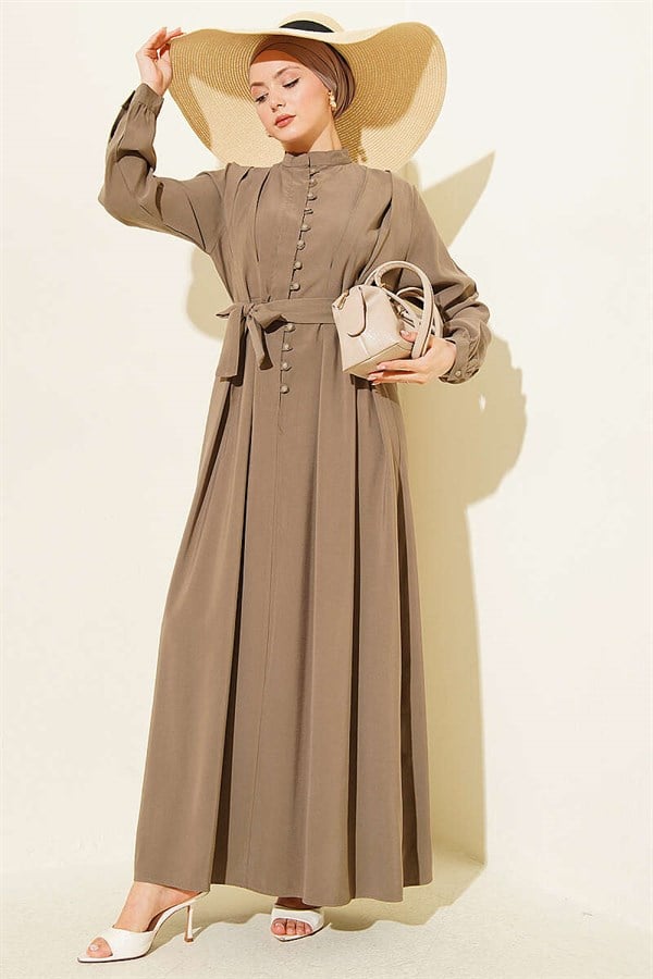 Half-Brit Button-Dart Tencel Dress, Navy Blue