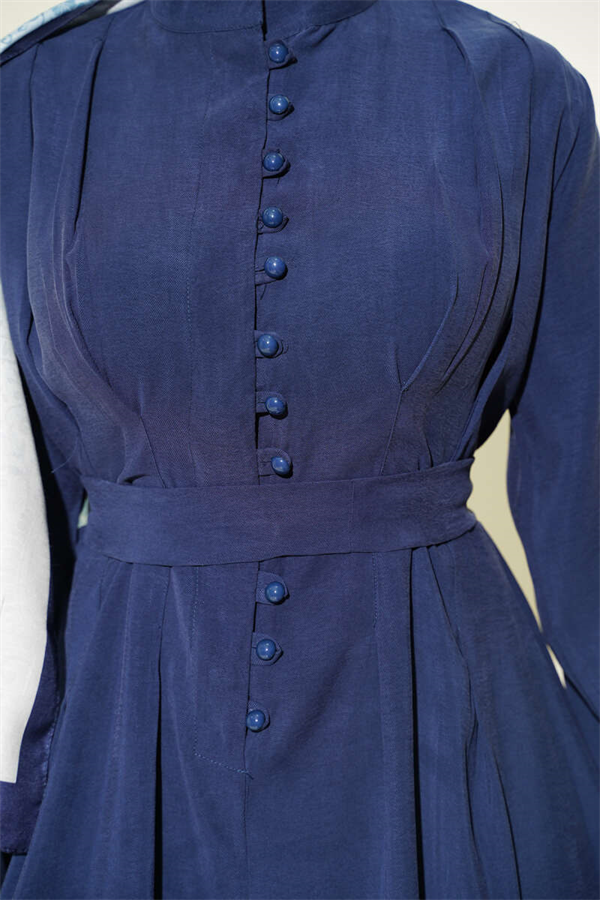 Half-Brit Button-Dart Tencel Dress Indigo