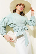 Half Buttoned Tie Short Shirt Mint