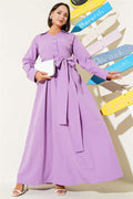 Half Buttoned Tied Terikoton Dress Lilac