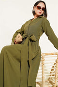 Half Buttoned Tied Terikoton Dress Khaki