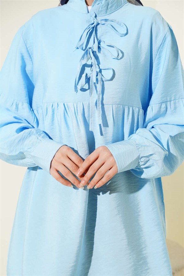 Half-Button Tie Tunic Blue