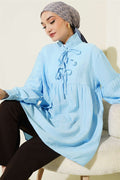 Half-Button Tie Tunic Blue