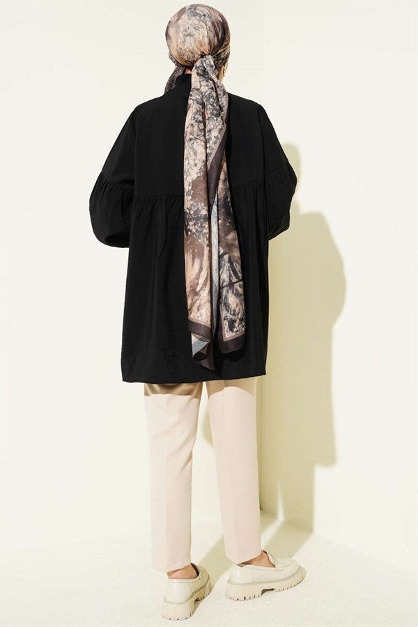 Half-Button Tie Tunic, Black