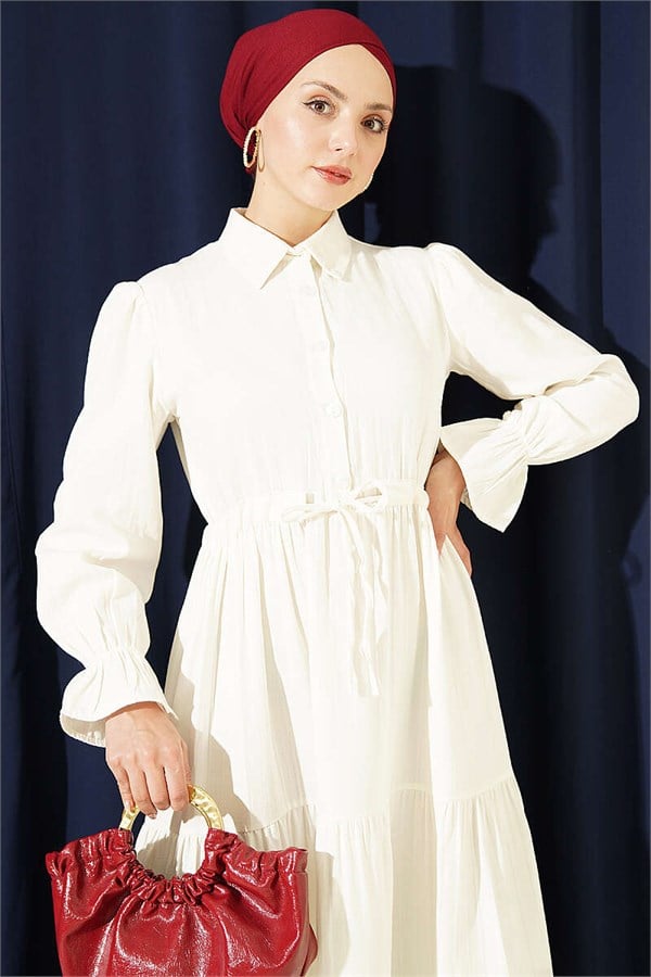 Half-Button Waist Tunnel Dress, Ecru