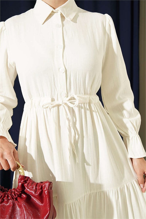 Half-Button Waist Tunnel Dress, Ecru