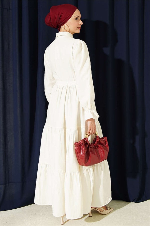 Half-Button Waist Tunnel Dress, Ecru