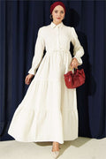 Half-Button Waist Tunnel Dress, Ecru