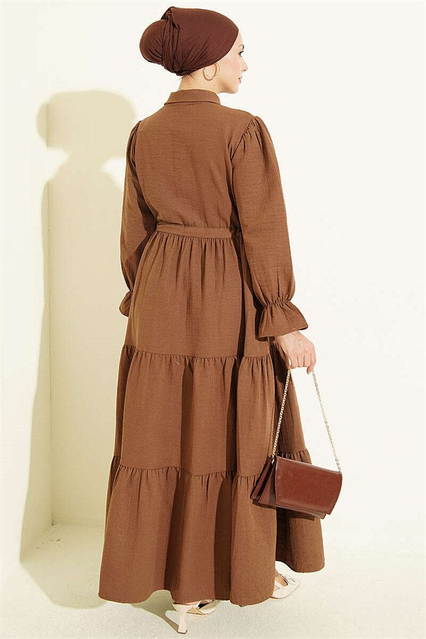 Half-Button Waist Tunnel Dress, Brown