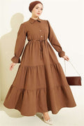 Half-Button Waist Tunnel Dress, Brown