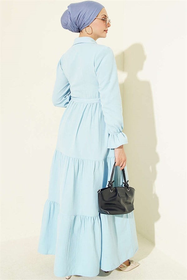Half-Button Waist Tunnel Dress Blue