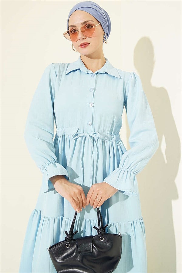 Half-Button Waist Tunnel Dress Blue