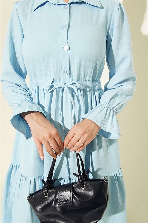 Half-Button Waist Tunnel Dress Blue